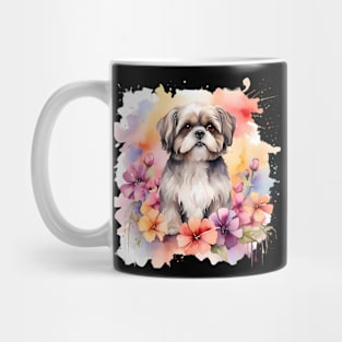 A shih tzu decorated with beautiful watercolor flowers Mug